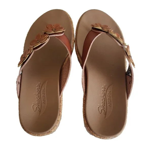 Skechers Women's Sz 8 Cali Arch Fit Beverlee Floral Thong Sandals Brown A677220 - Picture 8 of 11